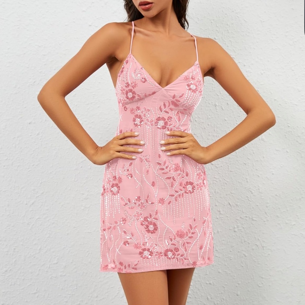Elegant Pink Sequin Mini Dress